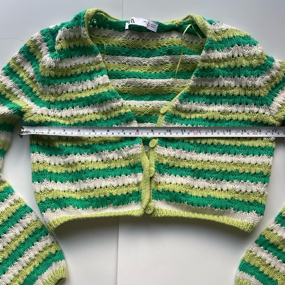 ZARA Knit Cardigan Green Yellow Stripe - Picture 6 of 7